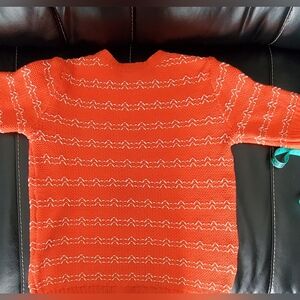 Ann Taylor Orange Crewneck, Short Sleeve Sweater with White Stitching